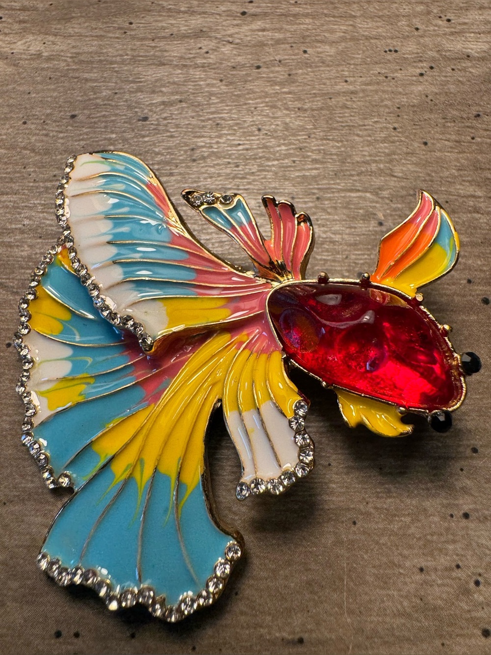 Colorful Enamel Fan Tail Goldfish Brooch Pin - Multicolor